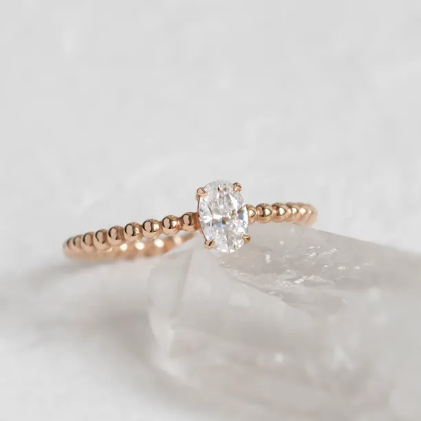 Minimalist beaded ball ring with diamond CARLA Image