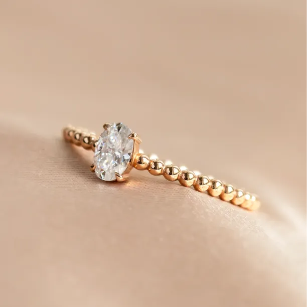 Minimalist beaded ball ring with diamond CARLA Image