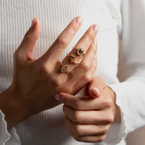 Gold ring with orange and white lab grown diamnods PESCA Thumbnail