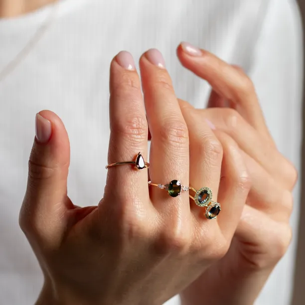 Green lab grown pear diamond engagement ring ALESSA Image