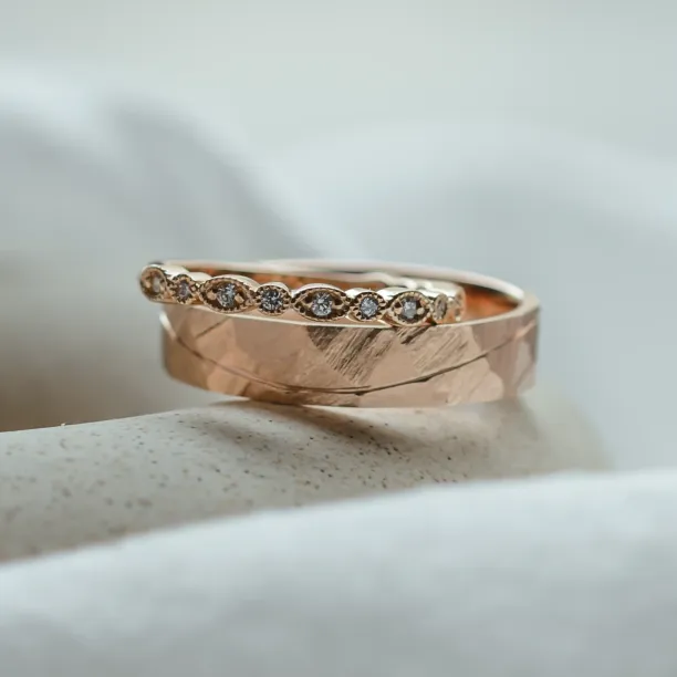 Unusual wedding rings with diamonds in vintage style LAZZI Image