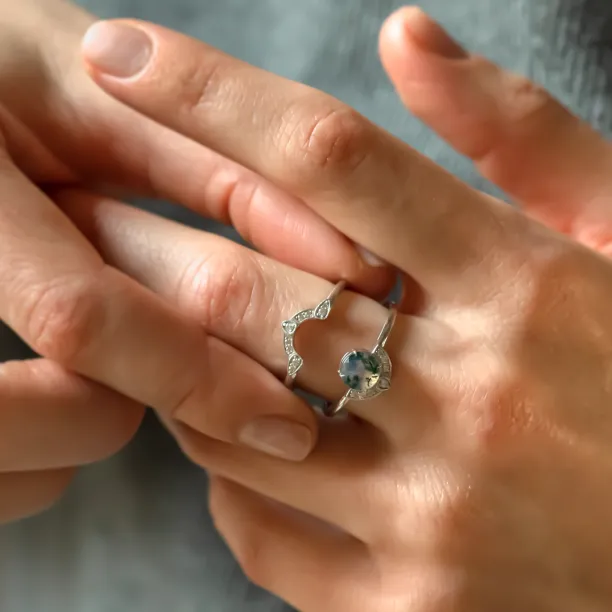 Moss agate and diamonds engagement ring set BRISTOL Image