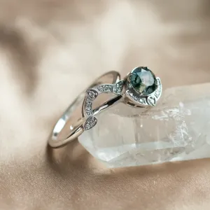 Moss agate and diamonds engagement ring set BRISTOL Thumbnail