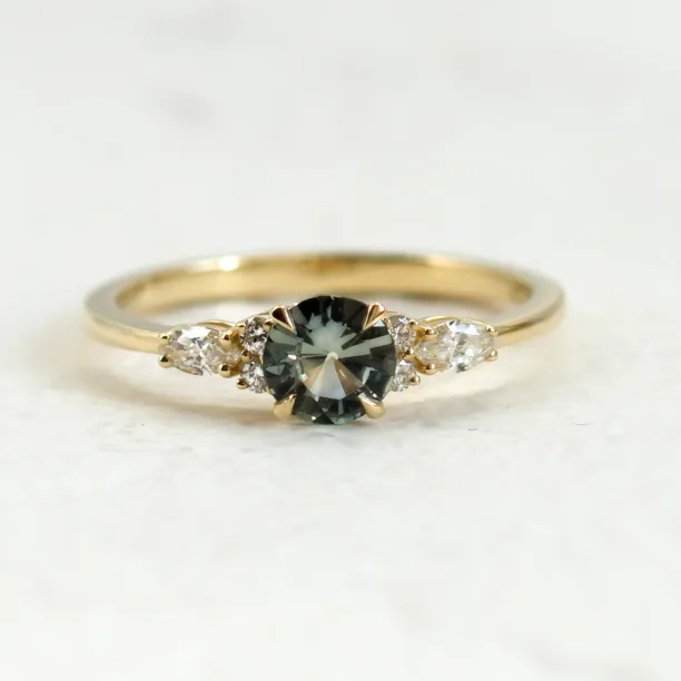 Natural green sapphire and diamond engagement ring MAIDEN Image