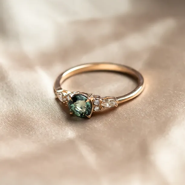 Natural green sapphire and diamond engagement ring MAIDEN Image
