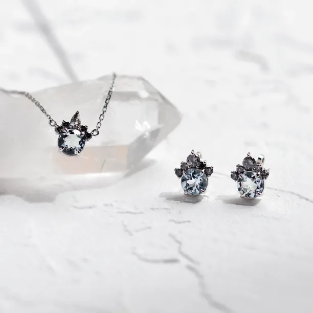 Aquamarine and salt &amp; pepper diamond jewellery set BELLASIN Image