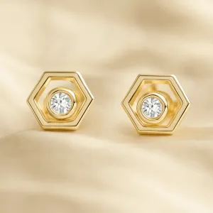 Gold hexagonal earrings with removable gemstone SAM Thumbnail
