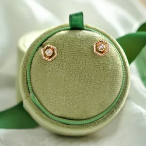 Gold hexagonal earrings with removable gemstone SAM Thumbnail