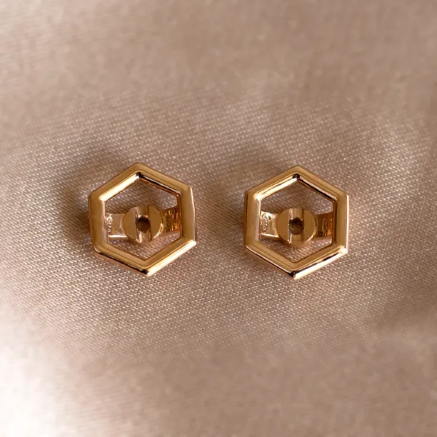 Gold hexagonal earrings with removable gemstone SAM Image