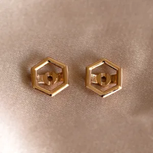 Gold hexagonal earrings with removable gemstone SAM Thumbnail