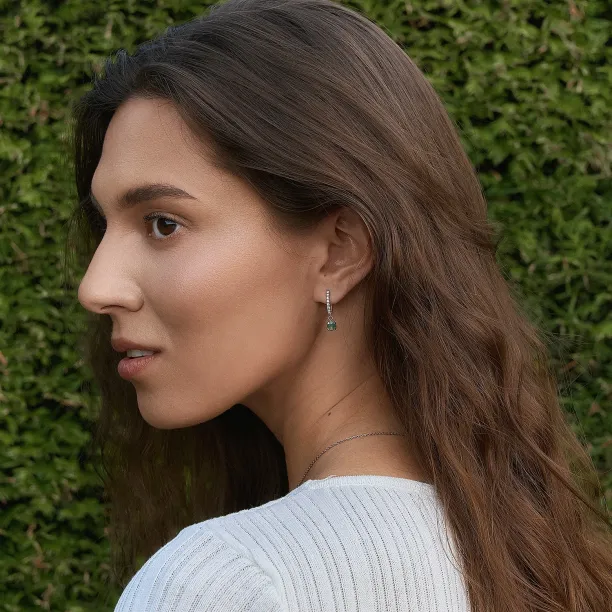 Gold dangle earrings with moss agates and diamonds MARLOW Image