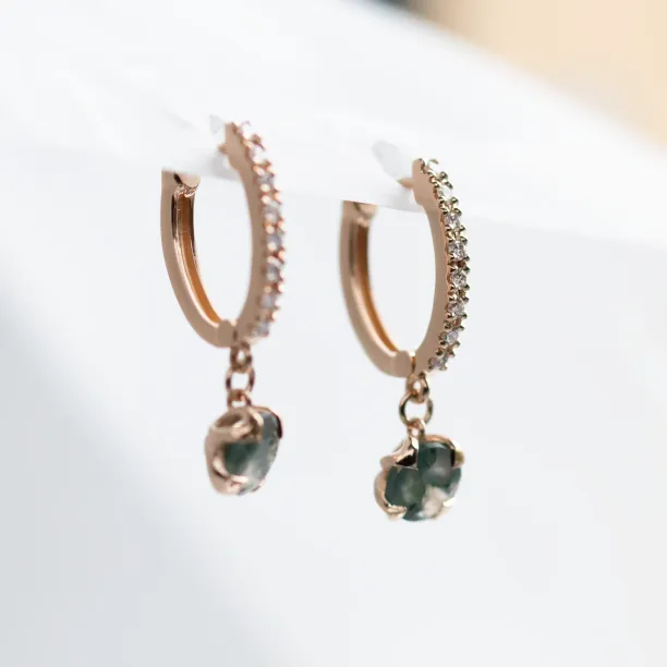 Gold dangle earrings with moss agates and diamonds MARLOW Image