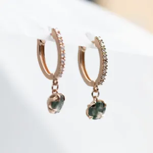 Gold dangle earrings with moss agates and diamonds MARLOW Thumbnail