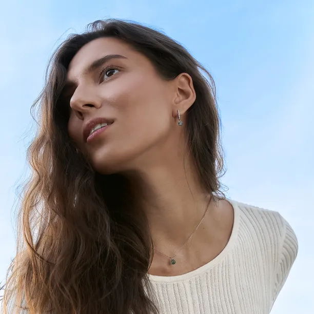 Gold dangle earrings with moss agates and diamonds MARLOW Image