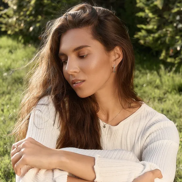 Gold dangle earrings with moss agates and diamonds MARLOW Image