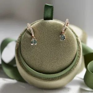 Gold dangle earrings with moss agates and diamonds MARLOW Thumbnail