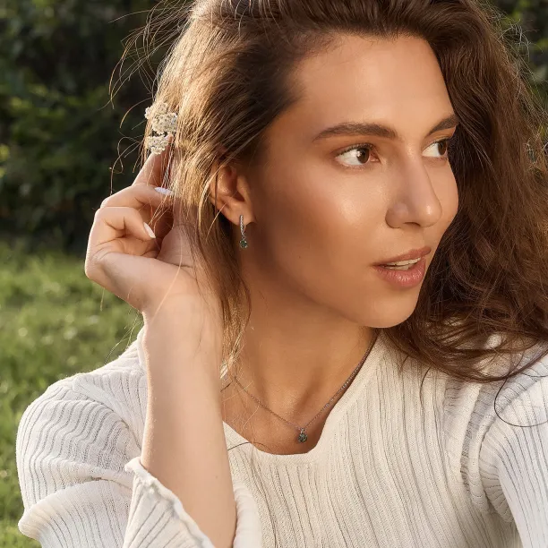 Gold dangle earrings with moss agates and diamonds MARLOW Image