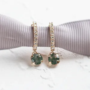 Gold dangle earrings with moss agates and diamonds MARLOW Thumbnail