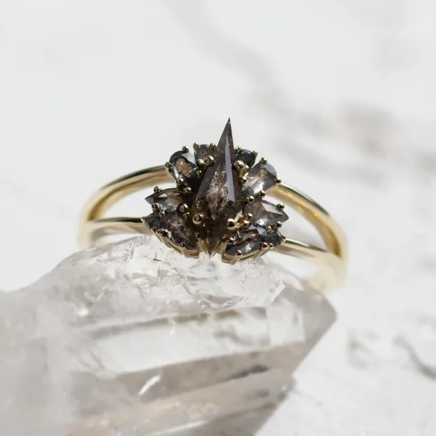 Vintage salt and pepper diamond engagement ring IRINA Image