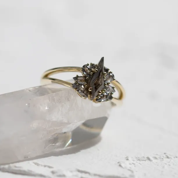 Vintage salt and pepper diamond engagement ring IRINA Image