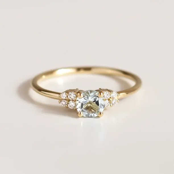Dainty round aquamarine ring gold AZZURRO Image