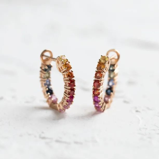 Rainbow sapphire hoop earrings 14K gold MOSAICA Image