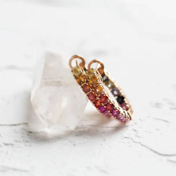 Rainbow sapphire hoop earrings 14K gold MOSAICA Image