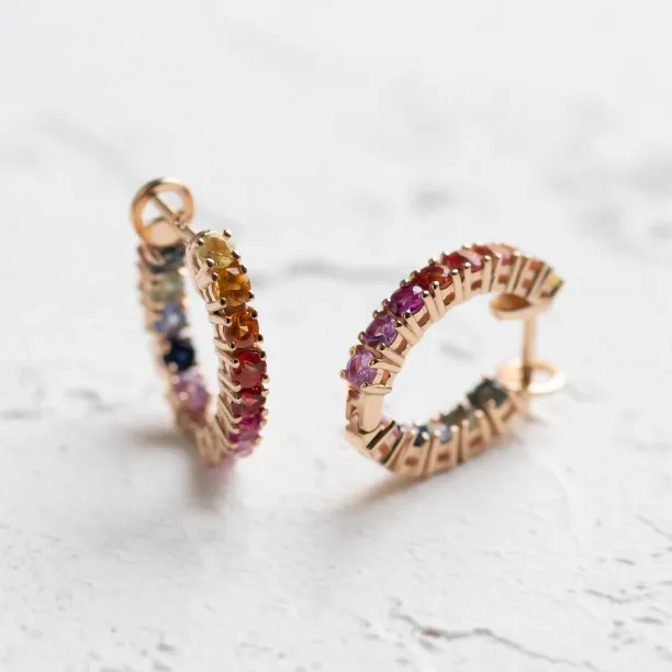 Rainbow sapphire hoop earrings 14K gold MOSAICA Image