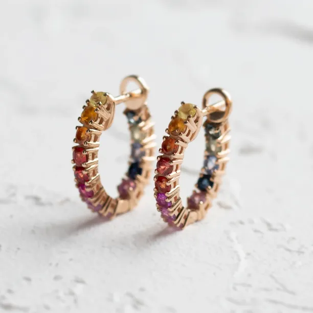 Rainbow sapphire hoop earrings 14K gold MOSAICA Image