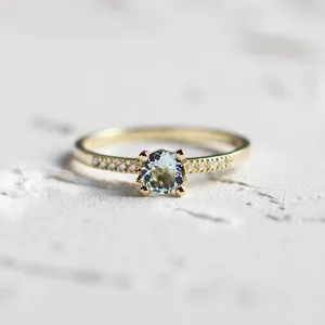 Elegant gold ring with aquamarine and diamonds ELYSIA Thumbnail