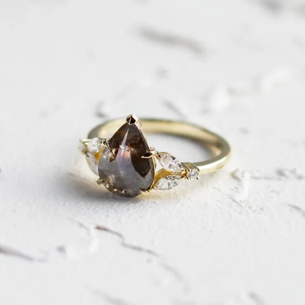 Unique salt and pepper and lab grown diamond engagement ring ECLIPSE Image