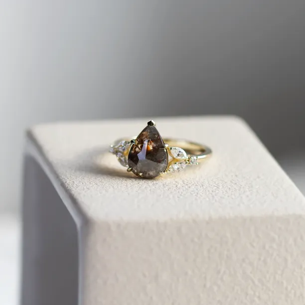 Unique salt and pepper and lab grown diamond engagement ring ECLIPSE Image