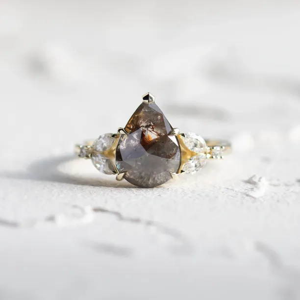 Unique salt and pepper and lab grown diamond engagement ring ECLIPSE Image