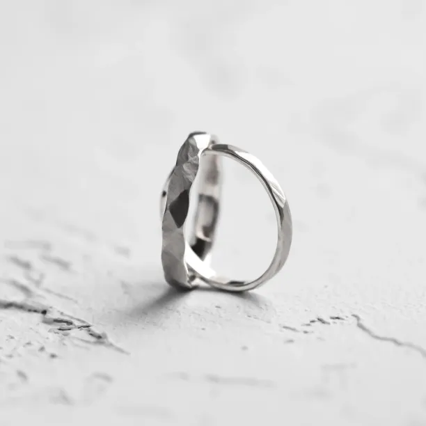 Matte platinum wedding bands with hammered surface ETA Image