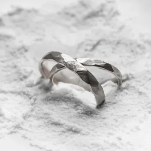 Matte platinum wedding bands with hammered surface ETA Thumbnail