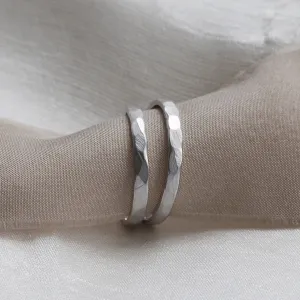 Matte platinum wedding bands with hammered surface ETA Thumbnail
