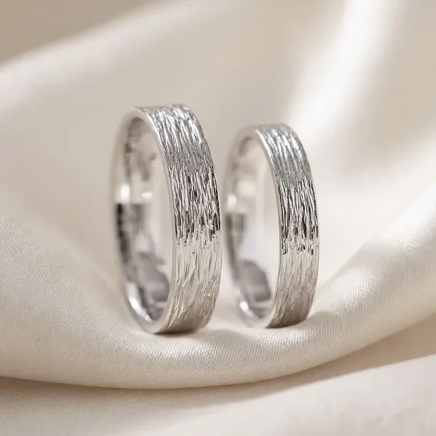 Platinum unusual wedding bands with woodbark surface BRANCHI Image