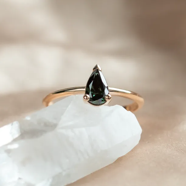 Green lab grown pear diamond engagement ring ALESSA Image