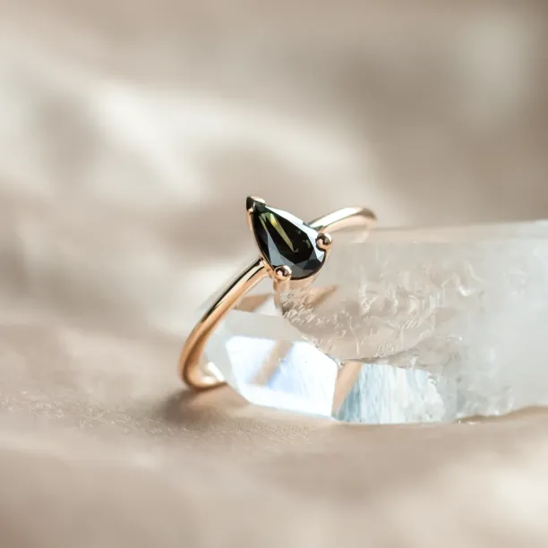 Green lab grown pear diamond engagement ring ALESSA Image