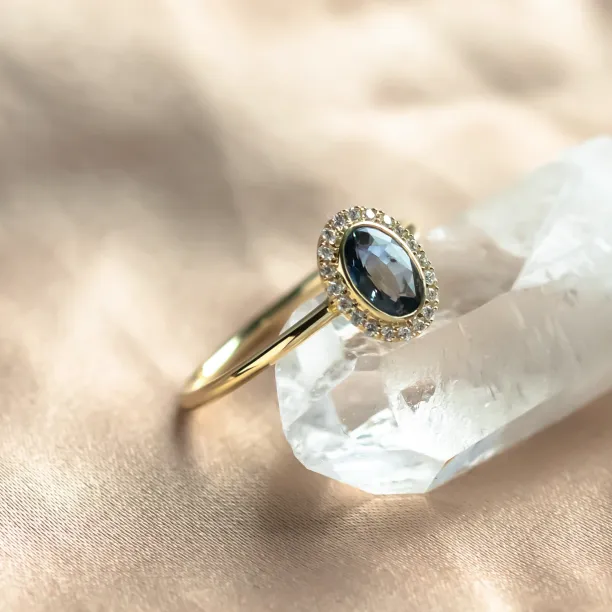 Diamond halo teal sapphire engagement ring ZARITA Image