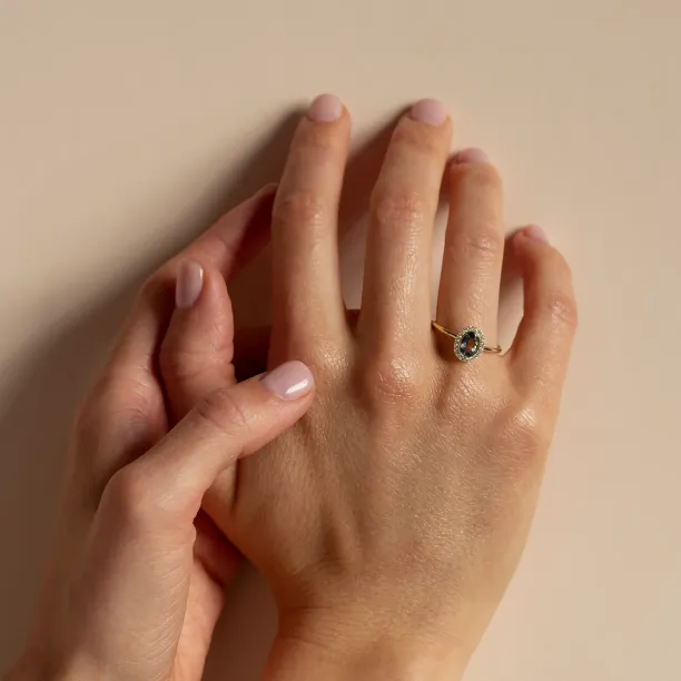 Diamond halo teal sapphire engagement ring ZARITA Image