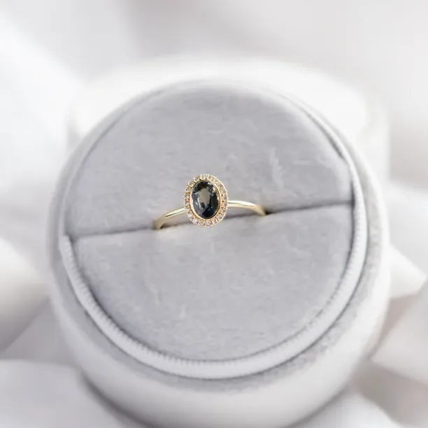 Diamond halo teal sapphire engagement ring ZARITA Image