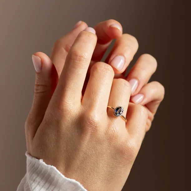 Halo teal sapphire &amp; diamond ring ZARIA Image