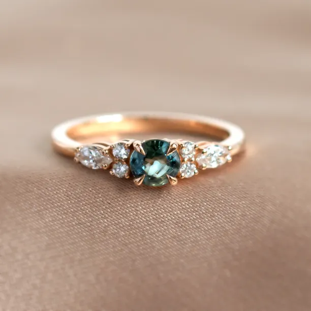 Natural green sapphire and diamond engagement ring MAIDEN Image