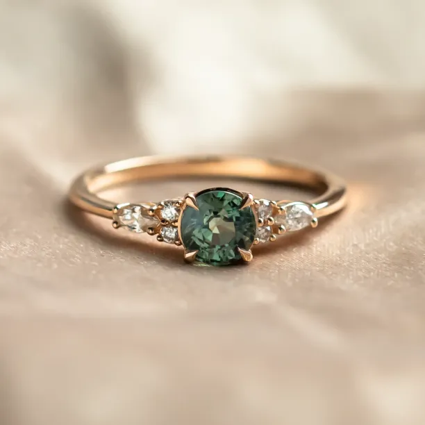Natural green sapphire and diamond engagement ring MAIDEN Image