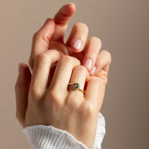 Diamond halo teal sapphire engagement ring SPARKLE