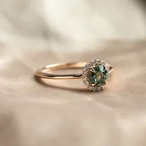 Diamond halo teal sapphire engagement ring SPARKLE Thumbnail