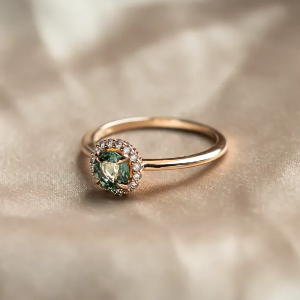 Diamond halo teal sapphire engagement ring SPARKLE Image