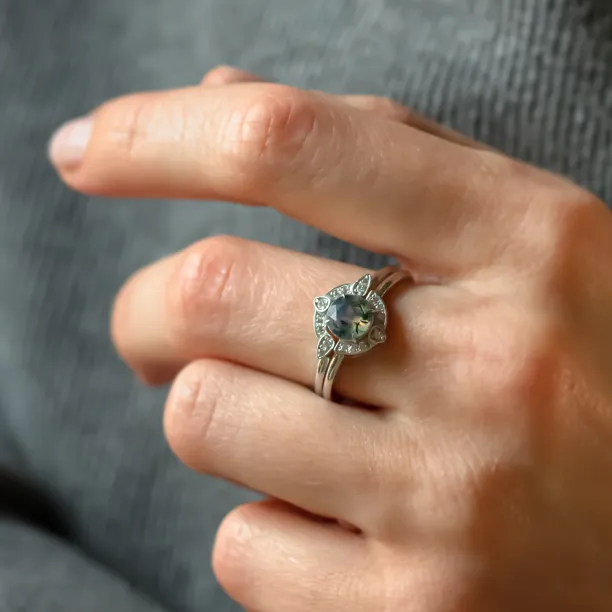 Moss agate and diamonds engagement ring set BRISTOL Image