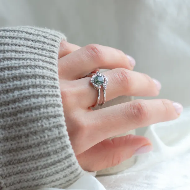 Moss agate and diamonds engagement ring set BRISTOL Image